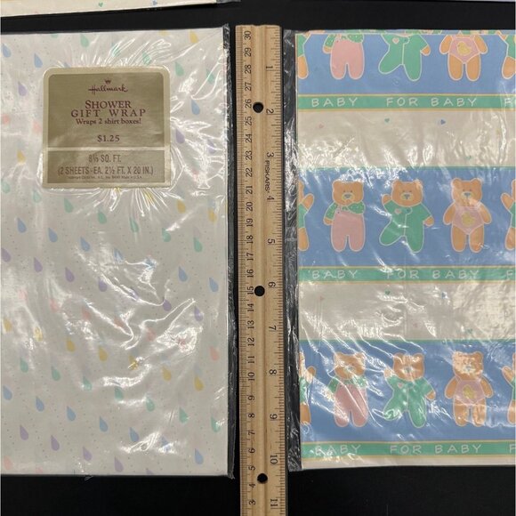 Vintage Gift Wrapping Paper Bears Baby Shower Gift New Old Stock Rainbow 1990s - Picture 10 of 10